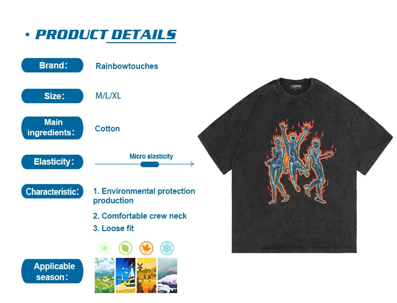 Rainbowtouches 2022 Summer Half-Sleeve T-Shirt Unisex High Street Vintage Graphic T Shirts Loose Casual Street Fashion Hip Hop Street King Limited