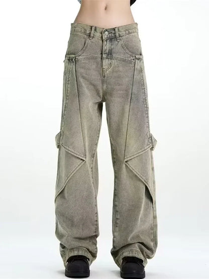 2024 new hip hop wide leg jeans for men washed distressed baggy denim trousers high street deconstruction cargo jean y2k pants unique cargo style 446