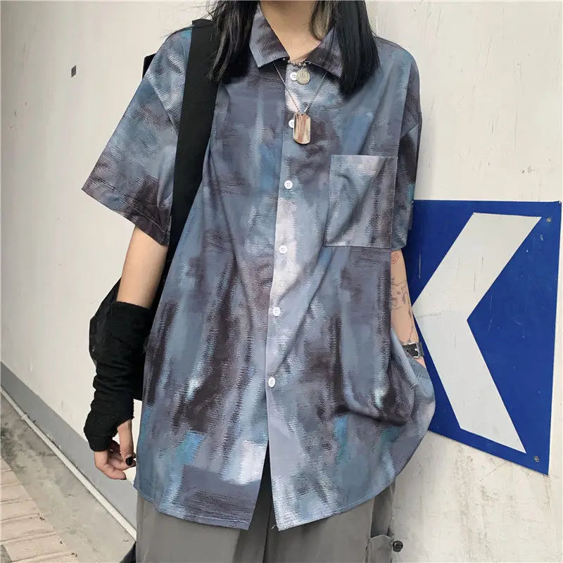 Korean style shirts for men and women 2024 new summer design niche retro tie-dye shirts loose short-sleeved tops trendy y2k tops Street King Limited