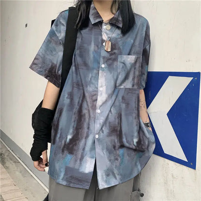 Korean style shirts for men and women 2024 new summer design niche retro tie-dye shirts loose short-sleeved tops trendy y2k tops Street King Limited