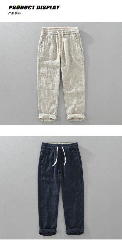 Autumn And Winter Double-layer Linen Texture Casual Straight Leg Pants For Men Sold Color Elastic Loose Men's Linen Trousers Street King Limited