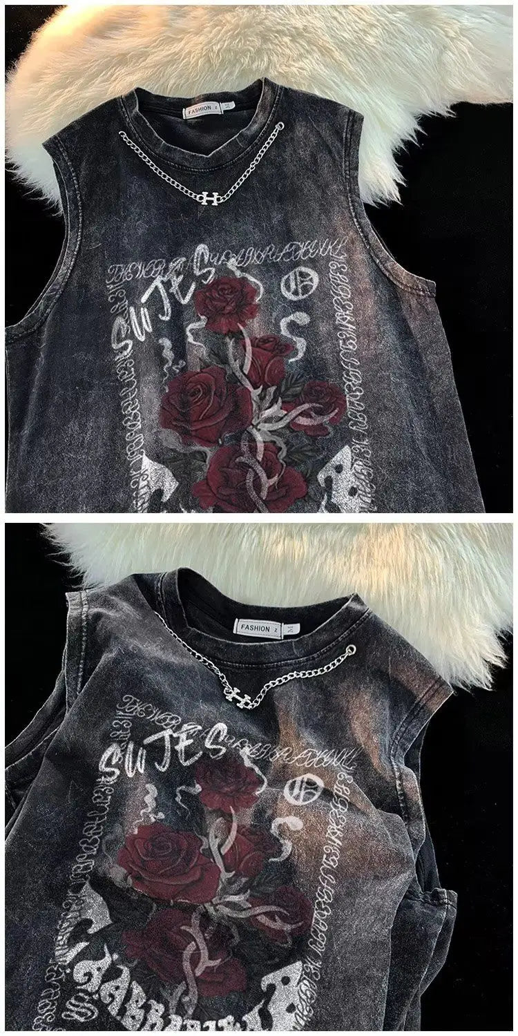 European and American pure cotton washed T-shirts for men and women in summer American fashion brand high street hip-hop vests Street King Limited