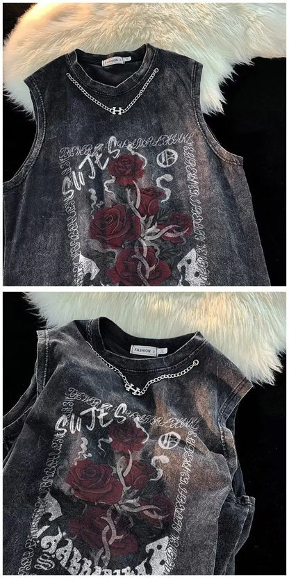 European and American pure cotton washed T-shirts for men and women in summer American fashion brand high street hip-hop vests Street King Limited