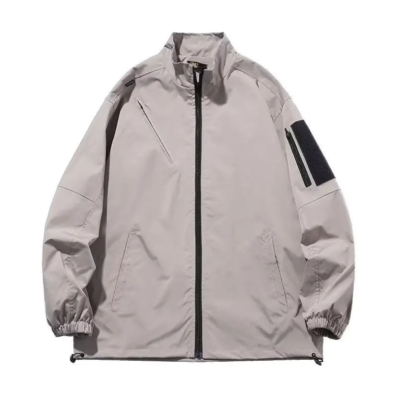 Outdoor Mens Charge Jacket Retro Loose Stand Collar Waterproof Tooling Coats Thin Color Blocked Zipper Hiking Windbreaker Street King Limited