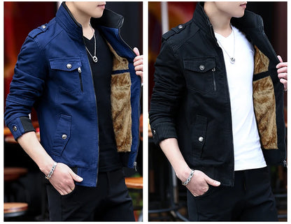 2024 spring autumn new mens jacket korean fashion stand up collar thick denim cargo pants pure cotton coat top clothes unique cargo style 4585