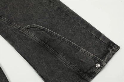 american high street vibe fashion splice jeans mens belt loose casual vintage wide leg straight denim baggy jeans pants trouser unique jeans style 1377