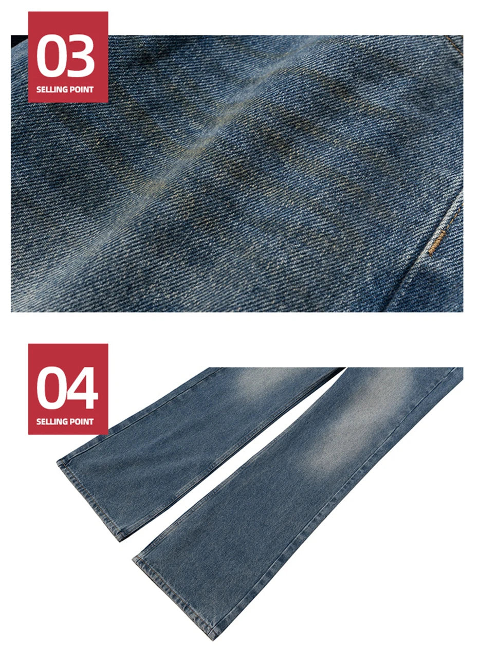 mens blue flared jeans fashion designer loose denim pants 2024 new fashion casual jeans trousers unique jeans style 499