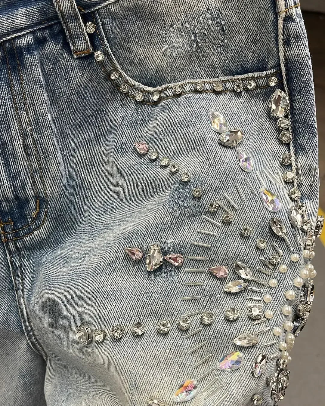 Denim Gym Shorts Men Women Y2K Hip Hop Retro Rhinestones Streetwear Shorts Gothic Baggy Jeans High Waist Basketball Shorts Street King Limited