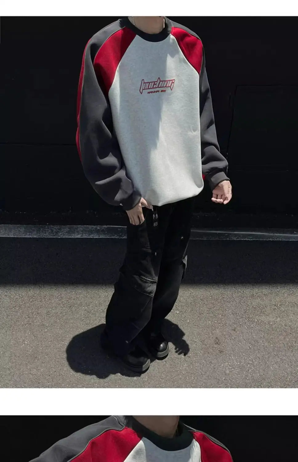 Trendy Personality Korean Motorcycle Style Round Neck Sweatshirt Men 2024 Spring Autumn Niche Contrasting Color Pullover Hot Top Street King Limited