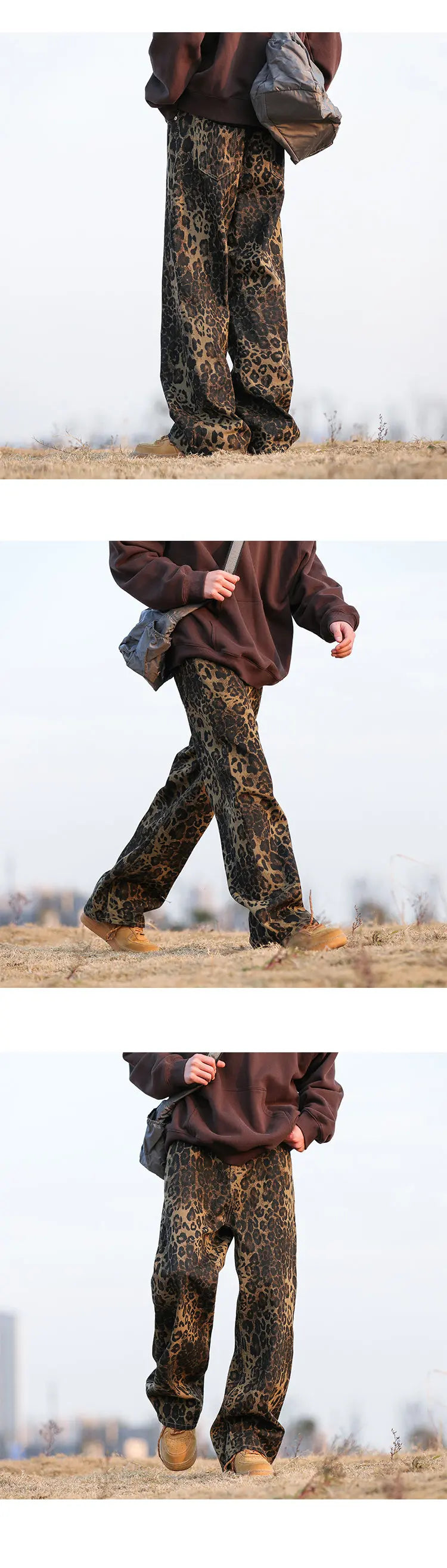 Leopard Print Jeans Men Fashion Retro Wide Leg Jeans Men Streetwear Hip-hop Loose Straight Jeans Mens Vintage Denim Trousers Street King Limited