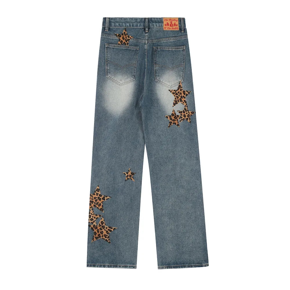 black baggy jeans men star patchwork straight denim pants fashion jeans male streetwear hip hop y2k loose trousers unique jeans style 4890