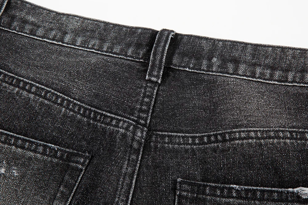 y2k frayed hole damaged washed black baggy jeans for men streetwear straight casual denim trousers ropa hombre loose cargo pants unique cargo style 2458