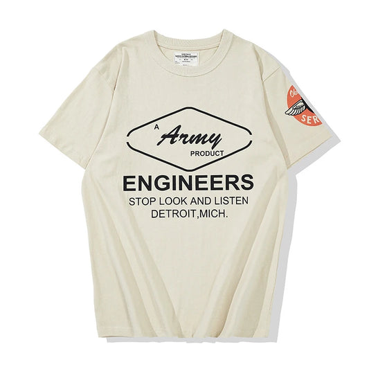 Summer Men's T Shirt Vintage Solid Color Letter Print Short Sleeve Tshirt Round Neck Cotton Tee Shirt  Amekaji Retro Casual Tops Street King Limited