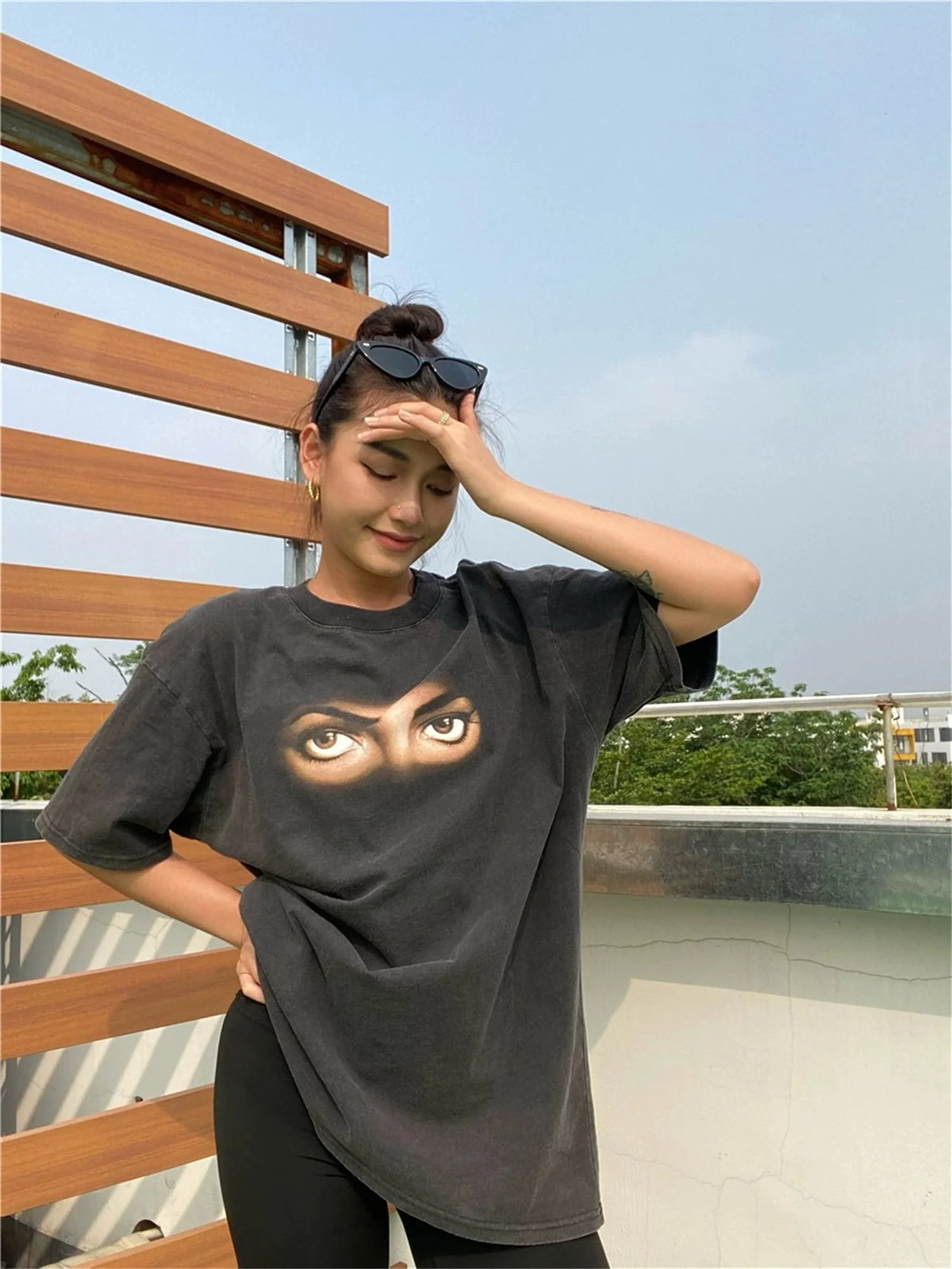Vintage Retro Style Old School MJ's Eye Printing High-Street T-Shirt Tops Street King Limited