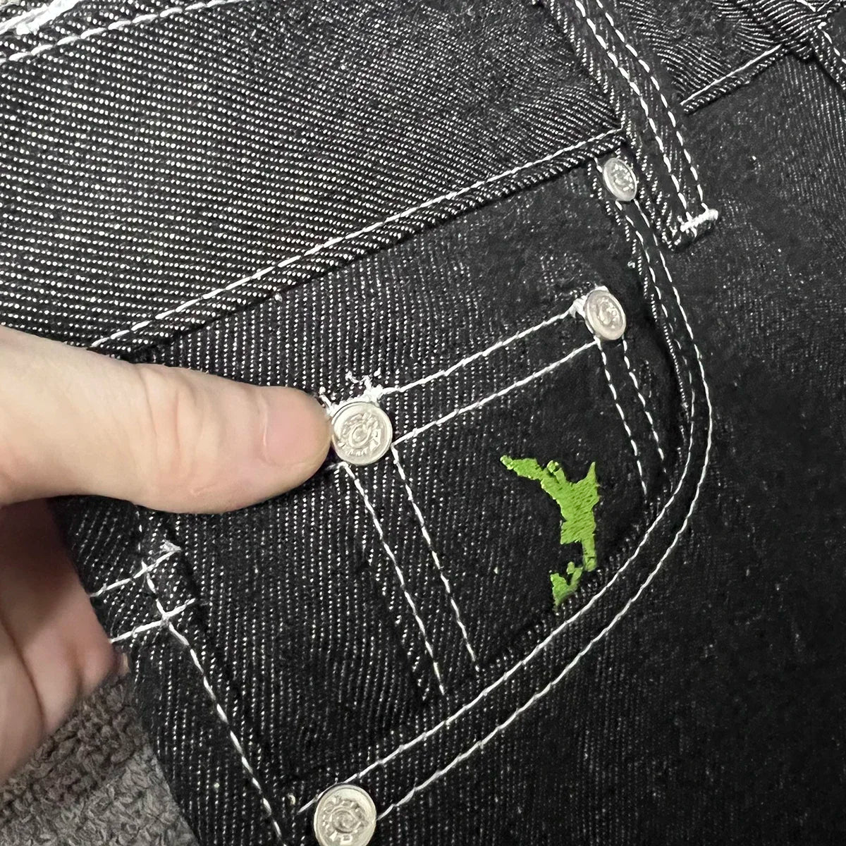 Streetwear Green Logo Print Black Baggy Jeans for Men and Women Straight Casual Loose Denim Trousers Oversized Cargo Pants Street King Limited