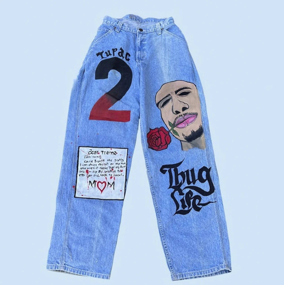 european and american street trend loose straight jeans summer female portrait print hip hop trousers female wide leg pants denim street jeans