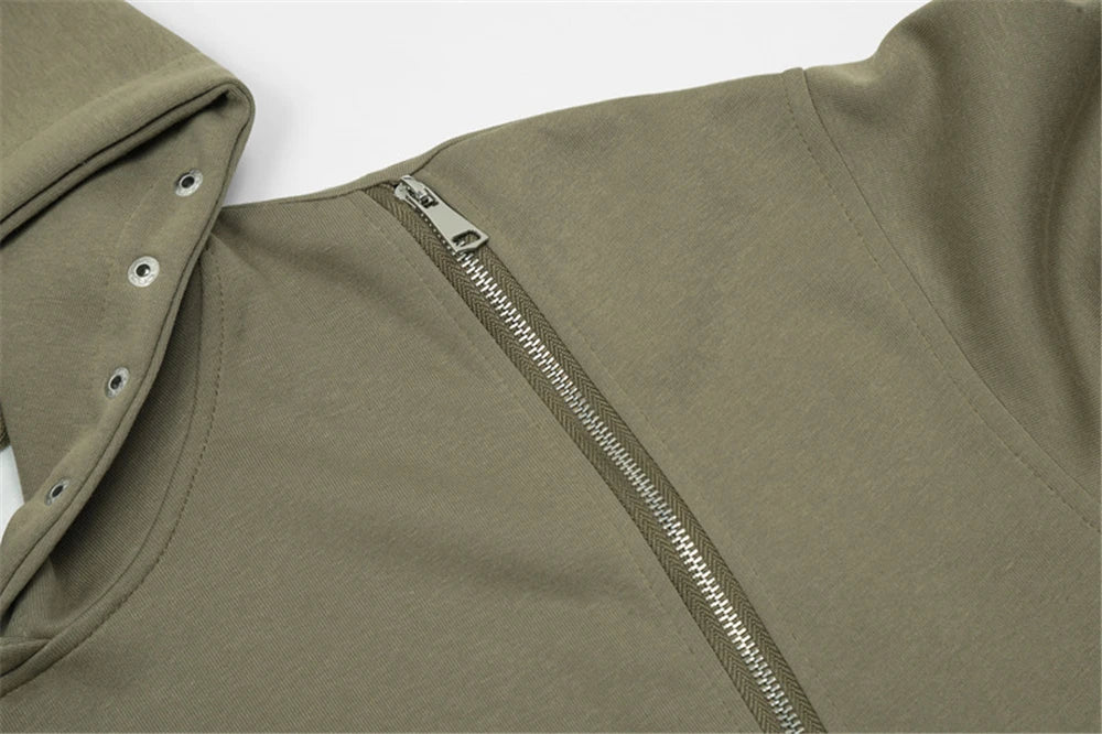 Hip Hop Punk Hoodie Sweatshirt 2023 Autumn Zipper Design Solid Color Hoodies Pullover Harajuku Cotton Sweat Shirt Street King Limited