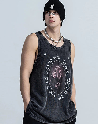 Rainbowtouches 2022 T-Shirt Unisex High Street Vintage Drak Graffiti Loose Casual Sleeveless Shirts Street Fashion Hip Hop Vest Street King Limited