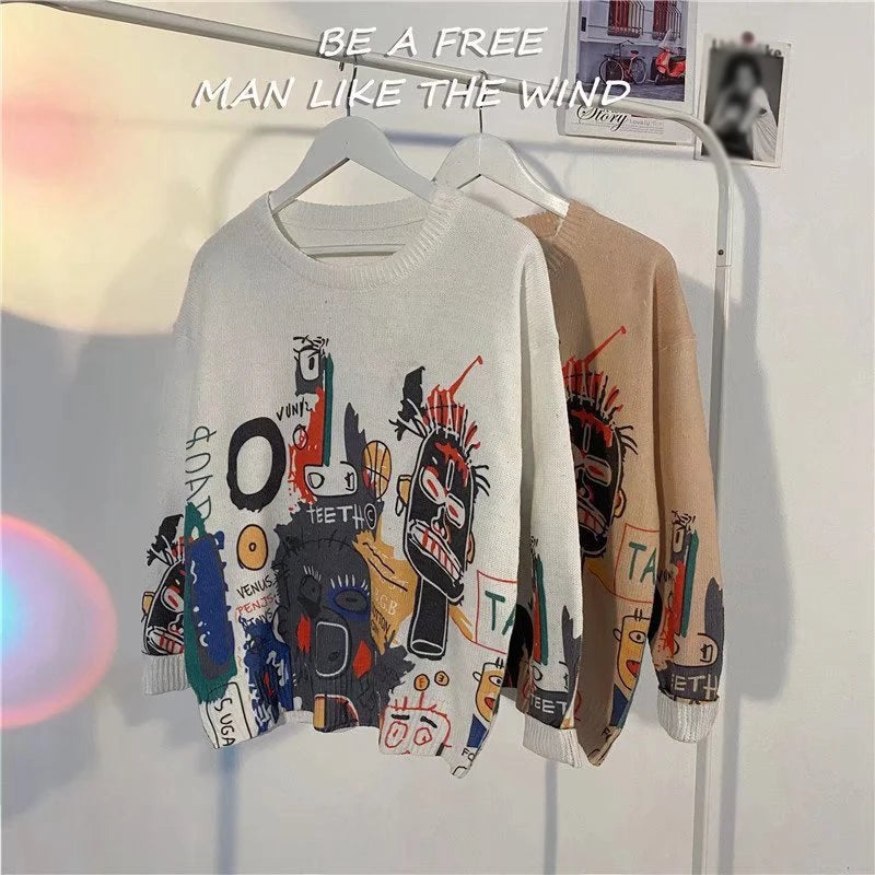 Rainbowtouches Men Sweaters High Street Graffiti Crew Neck Trendy Vintage Knitted Sweater Spring And Autumn Mens Clothing Street King Limited