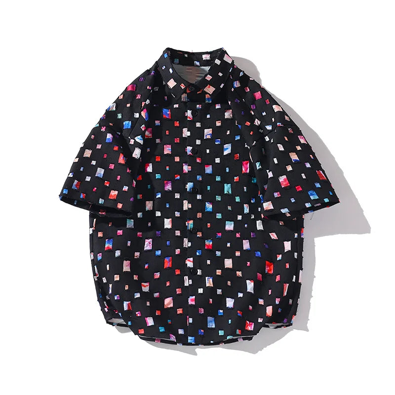 Summer Short Sleeved Shirt Men Fashion Retro Hollowed Out Shirt Men Streetwear Loose Colored Plaid Shirt Mens Large Size M-5XL Street King Limited