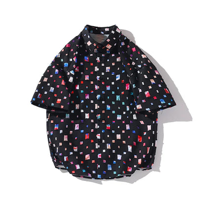 Summer Short Sleeved Shirt Men Fashion Retro Hollowed Out Shirt Men Streetwear Loose Colored Plaid Shirt Mens Large Size M-5XL Street King Limited