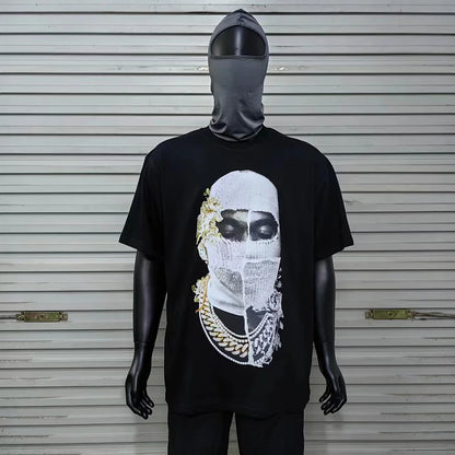 2024ss New IH NOM UH NIT T-shirt Masked Gold Necklace Printing Men Woman Good Quality Chaopai Top Tees Street King Limited
