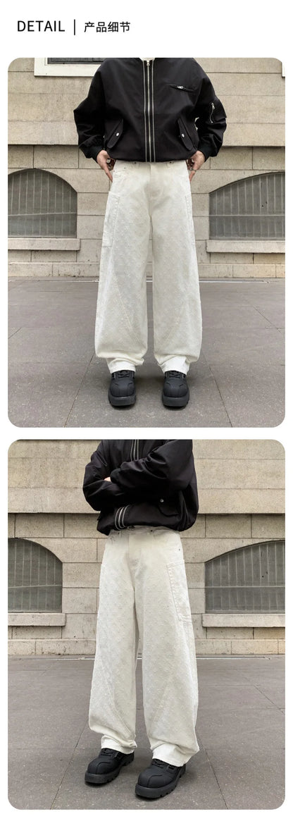 men brand fashion wash jacquard denim splice pocket loose casual wide leg baggy jeans cityboy cargo jeans pants trousers unique cargo style 2440