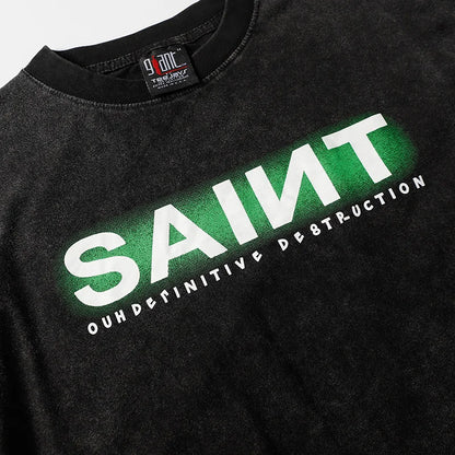 Saint T-shirt Summer Men Woman High Quality Street Hip Hop Chaopai Lovers Loose Casual O-Neck Wash Top Tees Street King Limited