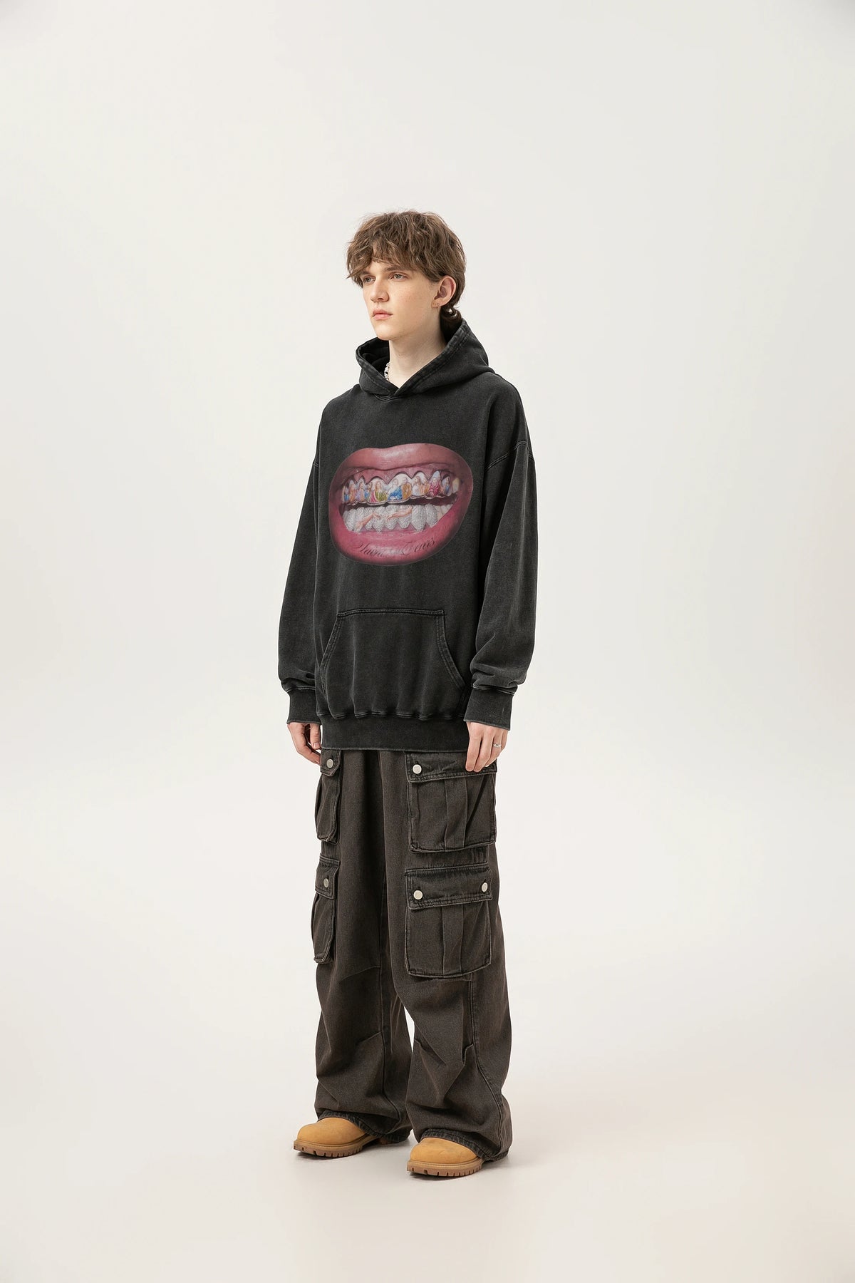24ss Vintage SM Brand Fashion Washed Distressed stir fried salt high gram heavy vintage looped hoodie hooded sweatshirt Street King Limited