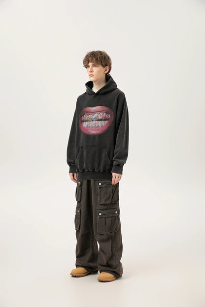 24ss Vintage SM Brand Fashion Washed Distressed stir fried salt high gram heavy vintage looped hoodie hooded sweatshirt Street King Limited