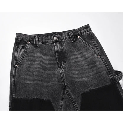 patchwork graffiti black straight denim pants mens vintage patches stitching ink splashed jeans y2k logging cargo pants for male utility cargo pants
