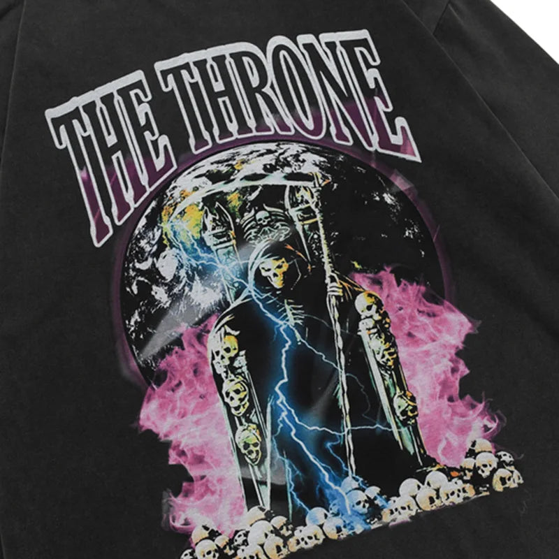 Hip Hop 2023 Men Streetwear Sweatshirt Skull Lightning Print Pullover Ripped Hole Sweatshirt Harajuku Cotton Loose Sweat Shirt Street King Limited
