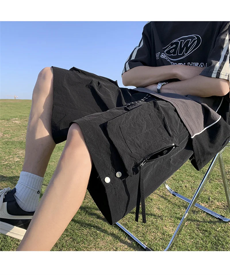 summer casual purple cargo shorts men high street drawstring pocket baggy short sweatpants y2k hip hop bermudas homme shorts unique joggers style 172