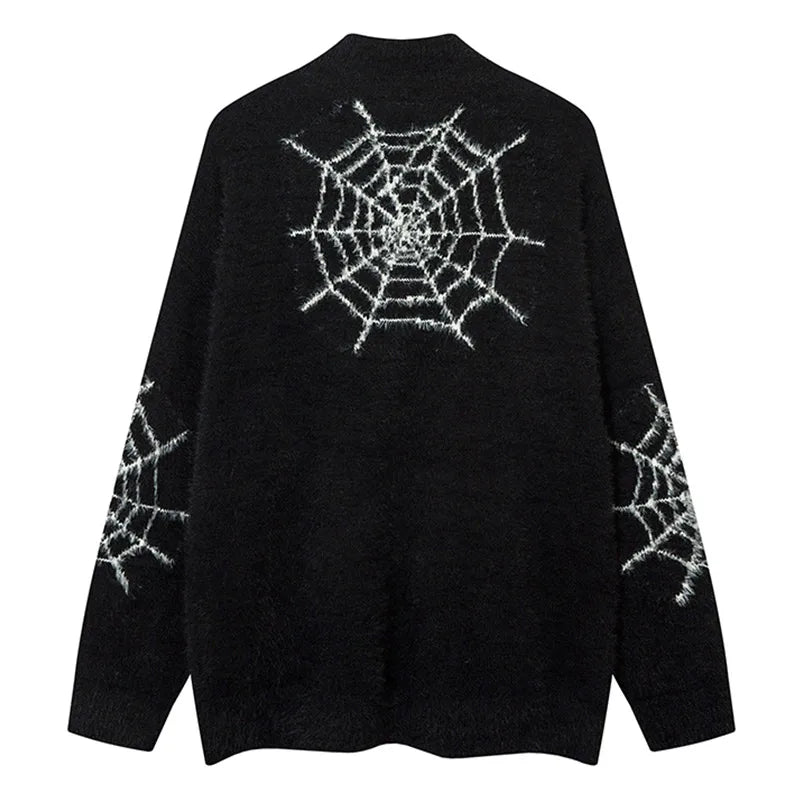 Men Spider Web Graphic Sweaters Hip Hop Vintage Streetwear Oversized Loose Simple Tops Street Knitted Harajuku Pullover Couple Street King Limited