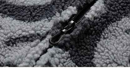 winter lambswool coat men casual streetwear grimace print parka hip hop grain fleece coat loose college warm outwear unisex new unique default style 4965