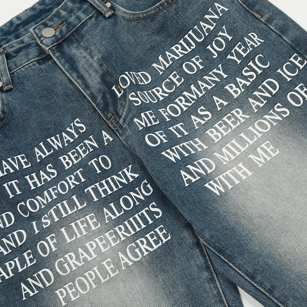 blue baggy jeans men letter printed straight denim pants fashion jeans male streetwear hip hop y2k loose trousers ripped baggy denim