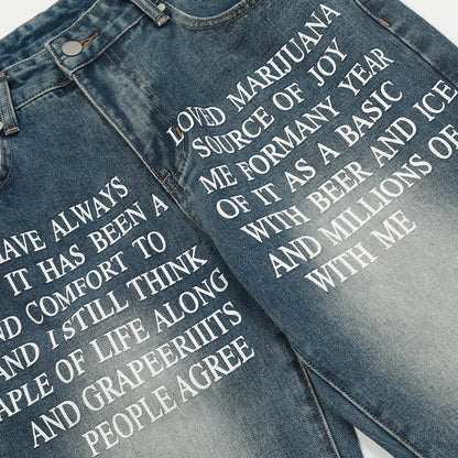 blue baggy jeans men letter printed straight denim pants fashion jeans male streetwear hip hop y2k loose trousers ripped baggy denim