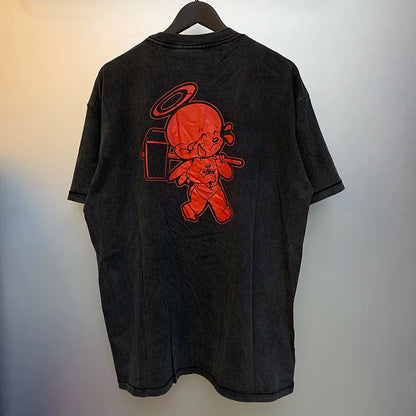 2024ss Sheep Lion Head Printing T Shirt Michael Men Woman Good Quality Vintage Wash Black O-Neck Loose Casual Tops Tee Street King Limited