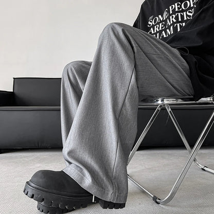 blue gray black elastic waist suit pants men fashion society pants korean loose straight casual pants mens office trousers urban fashion pants