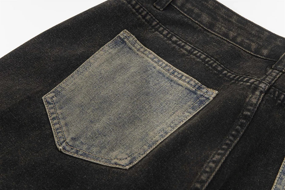 vintage black mens jeans patchwork hip hop baggy jeans man streetwear harajuku loose straight denim pants unique jeans style 4197
