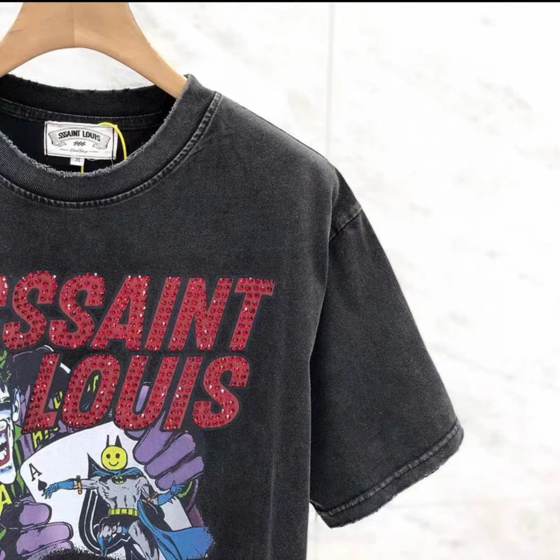 2024ss Saint Louis T-shirts Men Woman Good Quality Cotton Loose Wash White Nightmare Debris Printing Top Tees Street King Limited