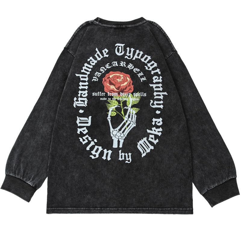 "Vintage Red Rose" Unisex Men Women Streetwear Graphic Sweatshirt Daulet Apparel