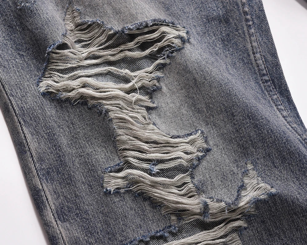 frayed hole distreesed big hole baggy jeans for men and women pantalones hombre streetwear y2k casual denim trousers oversized unique jeans style 5817