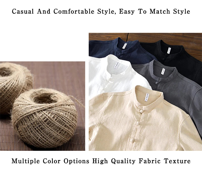 Men's Shirt Vintage Cotton Linen Long Sleeve Shirt Spring Summer Autumn Loose Fashion Casual Blouse Male Plus Size Cardigan Top Street King Limited