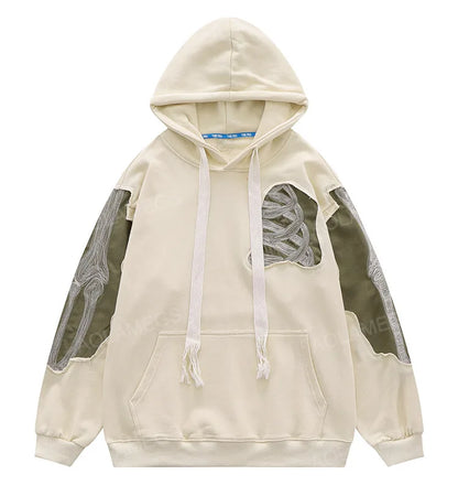 Aolamegs Men Streetwear Hip Hop Hoodie Funny Skull Ripped Patchwork Embroidery Long Sleeves Pullover Autumn Casual Harajuku Tops Street King Limited