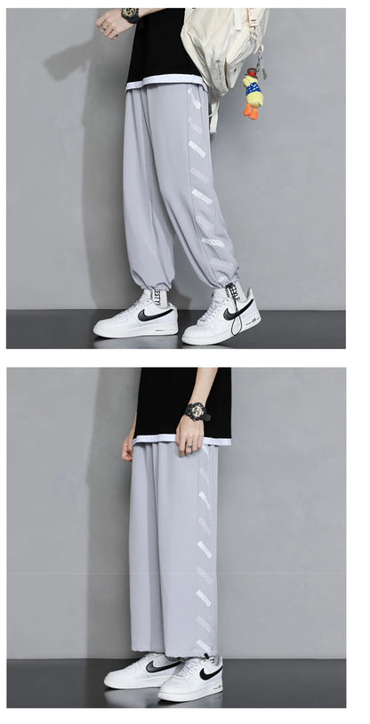 summer side letter printed straight pants mens drawstring sports joggers sweatpants y2k streetwear baggy casual trousers unique joggers style 888