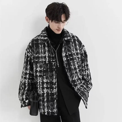 Spring and Autumn High Street Men and Women Trendy Personalized Plaid Collar Jacket Couple Retro Korean Coat Harajuku Top y2k Street King Limited