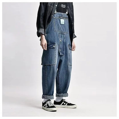 2023 men clothing chic denim overalls mens work cargo pants old school easy worker multi pocket bib jumpsuit denim pants unique cargo style 710
