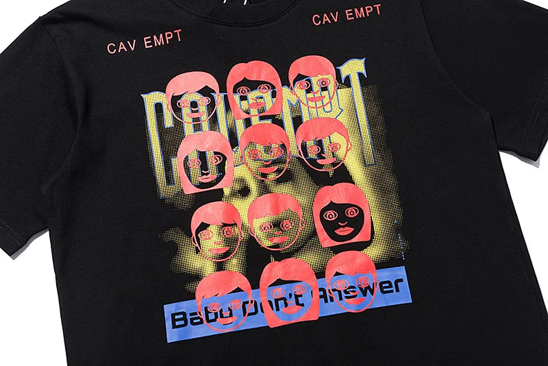 C.E T-shirts Men Woman Good Quality Cotton Casual Loose Vintage Abstract Face Printing Summer O-Neck CAVEMPT Top Tee Street King Limited