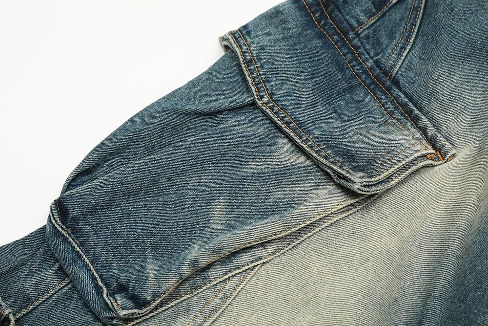 streetwear side pockets pleated washed blue jeans unisex straight baggy y2k denim pants ropa hombre casual cargo pants oversized unique cargo style 5213